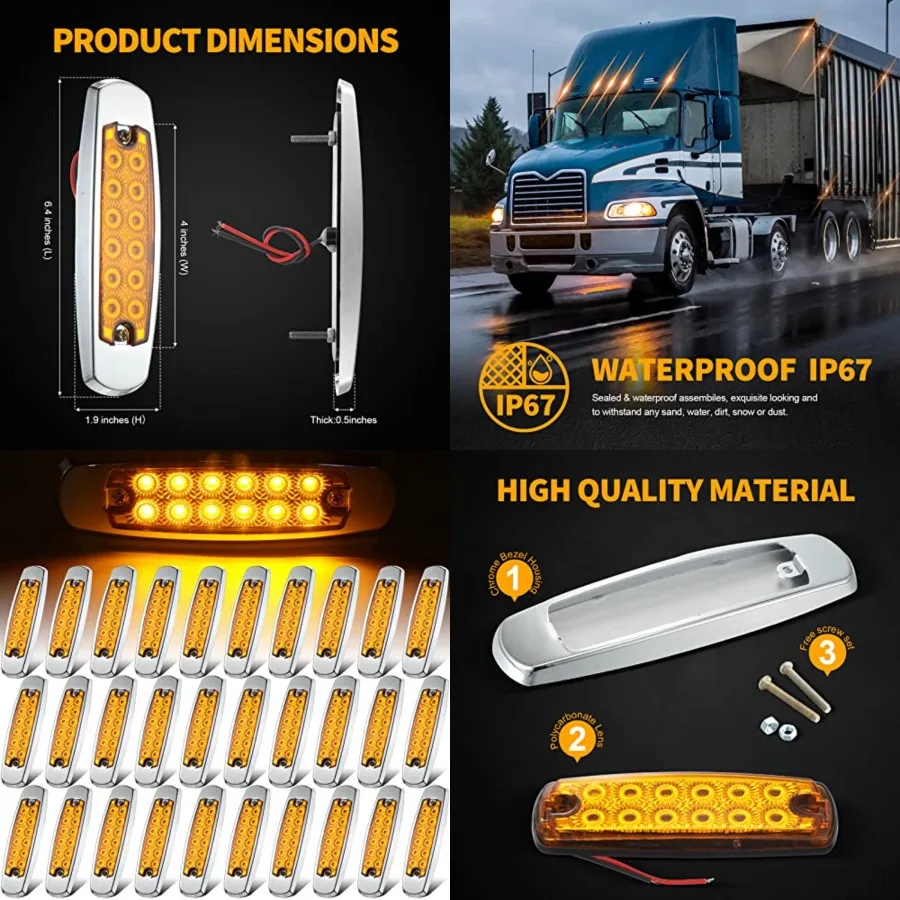 Pcs Amber LED Side Marker Clearance Lights 6.4 Inch Side Marker Lights 12 Diodes Front Rear Turn Signal Indicator Light for Tra