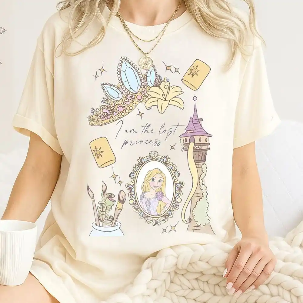 A mais recente camiseta disney de manga curta retro cabelo mágico moana rapunzel solto respirável camiseta roupas femininas