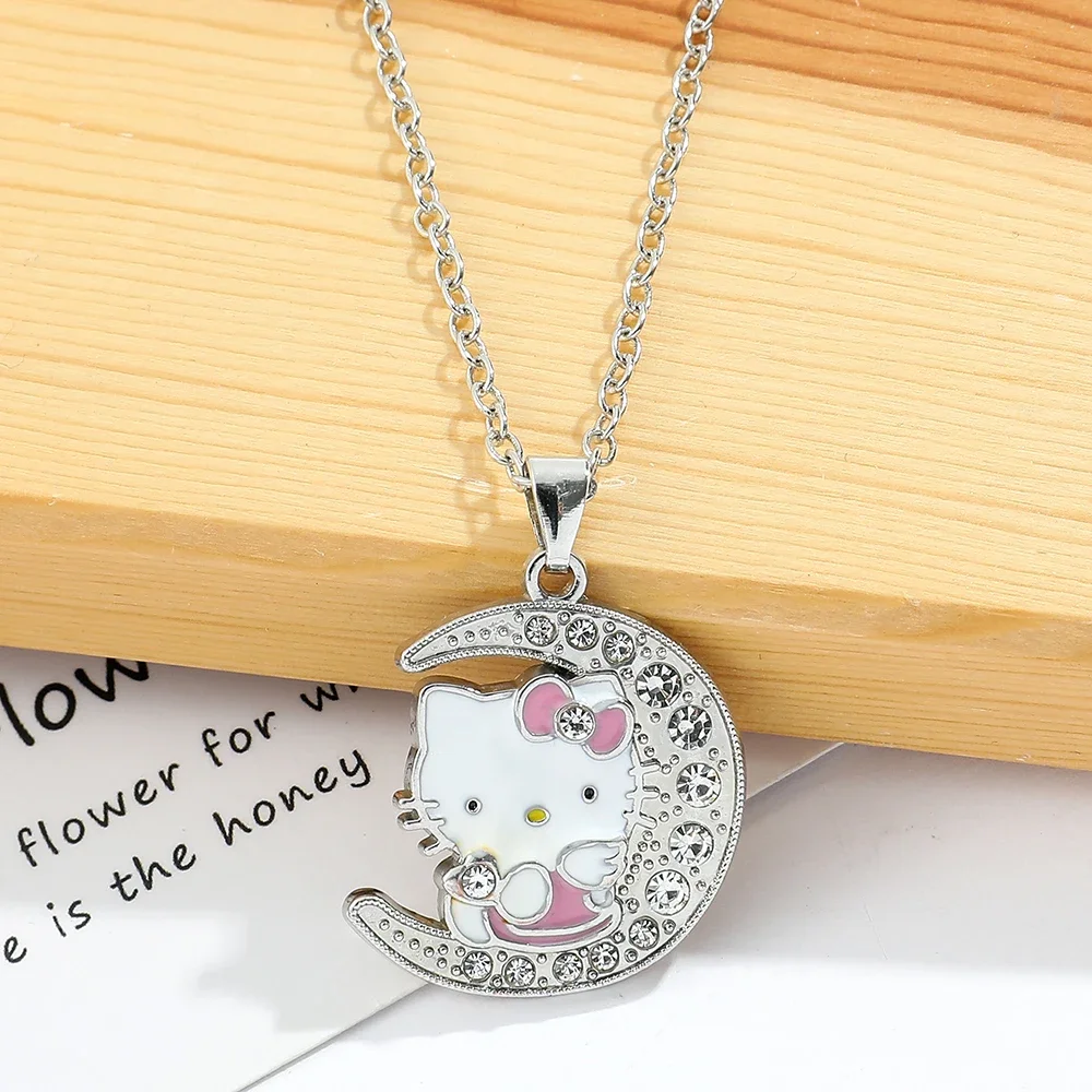 Sanrio series Hello Kitty animation peripherals Moon Cat necklace diamond pendant fashion personalized accessories holiday gifts