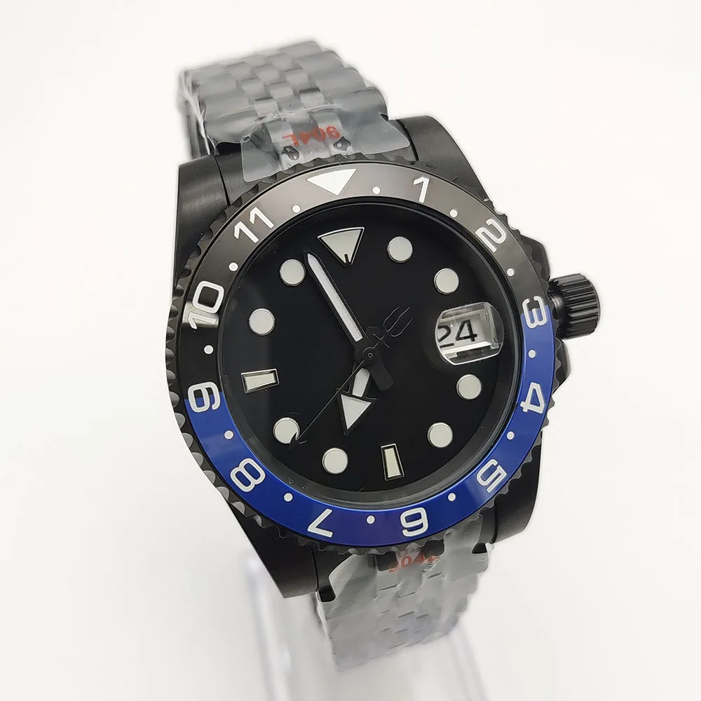 Montre d'affaires à la mode pour hommes, montre noire en acier inoxydable, verre saphir, cadran Shoous