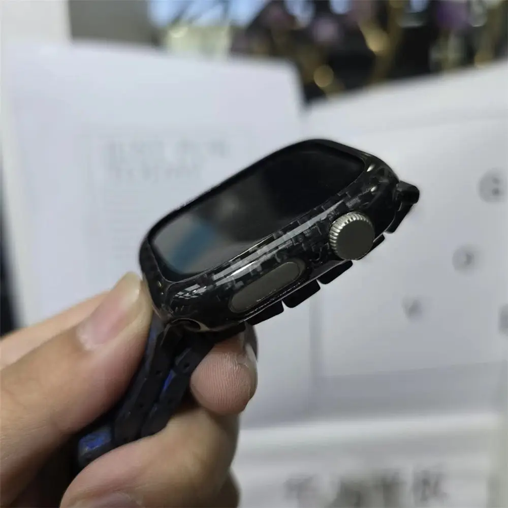 غطاء حماية صلب رفيع من ألياف الكربون الحقيقية لساعة أبل سيريز 10 42 ملم 46 ملم