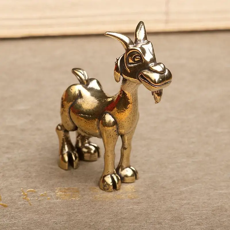 تمثال الماعز النحاسي العتيق - منحوتة حيوانات عتيقة معقدة للحيوانات الأليفة لديكور المنزل والمكتب، مثالية لهواة الجمع، وغرفة المعيشة