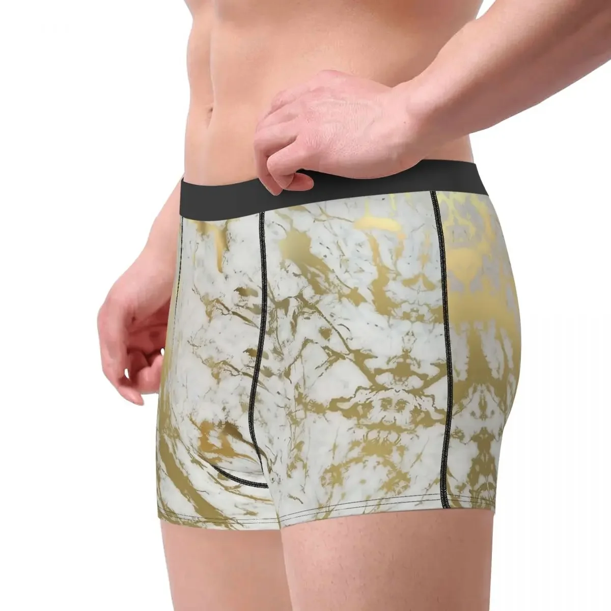 Boxer Shorts Panties Briefs Men Gold Marble On White Underwear Modern Geometric Graphic Soft Underpants for Homme Plus Size