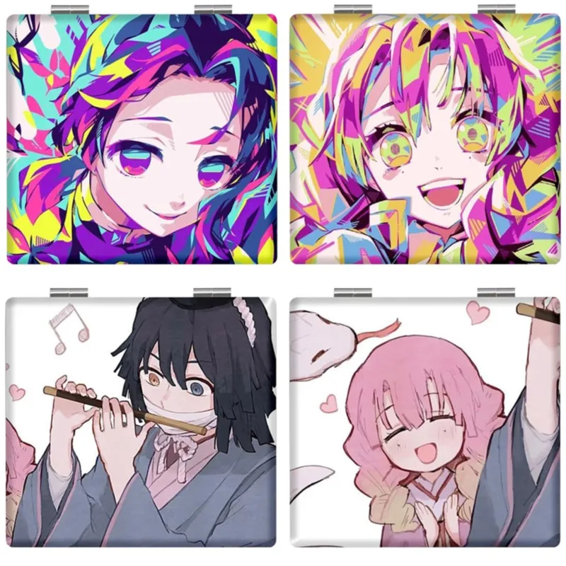 7×6cm Demon Slayer, Kimetsu no Yaiba, Folding Double-sided Makeup Mirror, Anime Cute, Portable Travel, Girls, Magnifying, Square