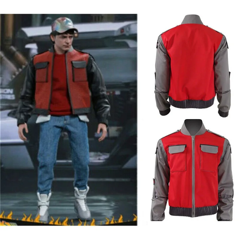 Movie Back To The Future Jr Marlene Seamus Marty Mcfly Jacket Cosplay Costume Classic Red Outwear Coat Halloween Costume