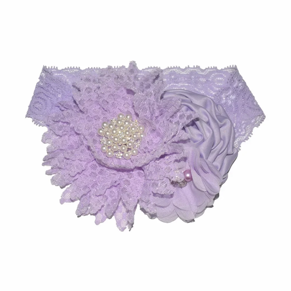 Baby girls Flower Headband Newborn Infant Pearl Flowers With Lace wide Headbands Bebes Hair accessories Phoro props Kids Turban