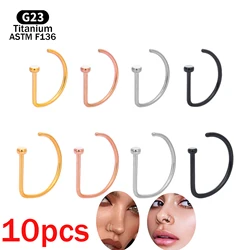 10pcs G23 Titanium Piercing Nose Ring D-shaped Medical 18G 20G Tragus Helix Stud Hoop Septum Earring Body Jewelry Wholesale