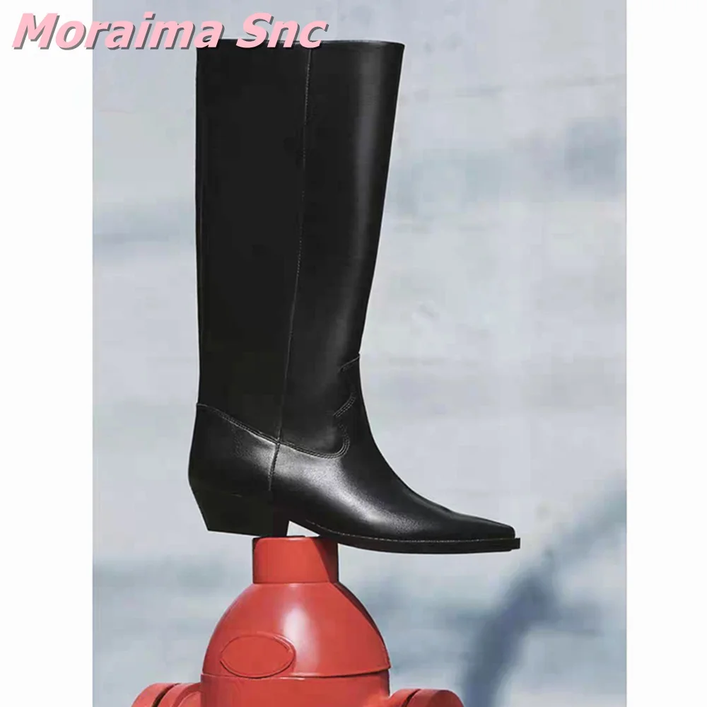 

Concise Pointed Toe Square Toe Knee High Boots Slip On Black Solid Sexy Fashion Women Long Modern Boots Autumn Winter 2026 New