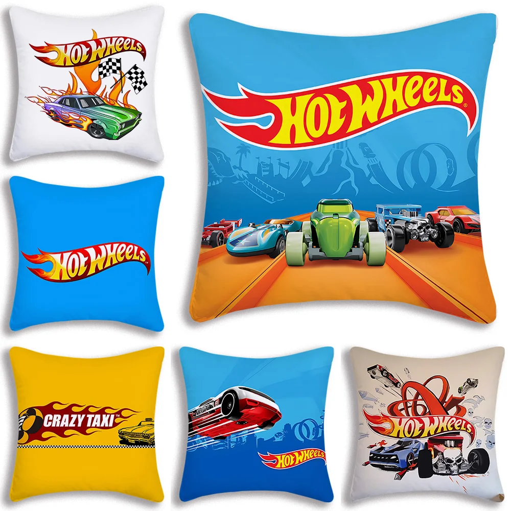 R-RacingS Car Pillow Covers Cartoon Sofa Decorative Home H-H-Hotwheels Double-sided Printing Short Plush Cute Cushion Cover