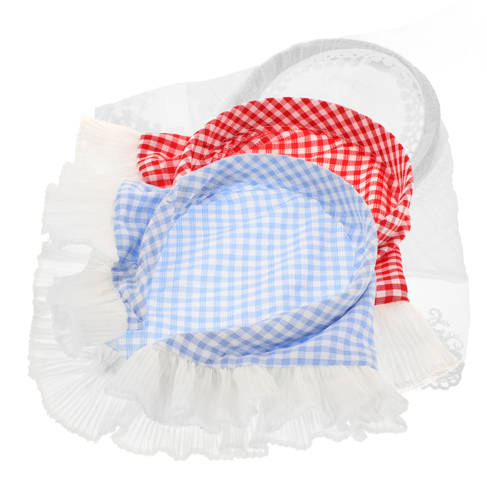 

3pcs Headscarf Headband Hair Scarves Women Plaid Red Lace Edge Photo Travel Stylish Lightweight Fashion