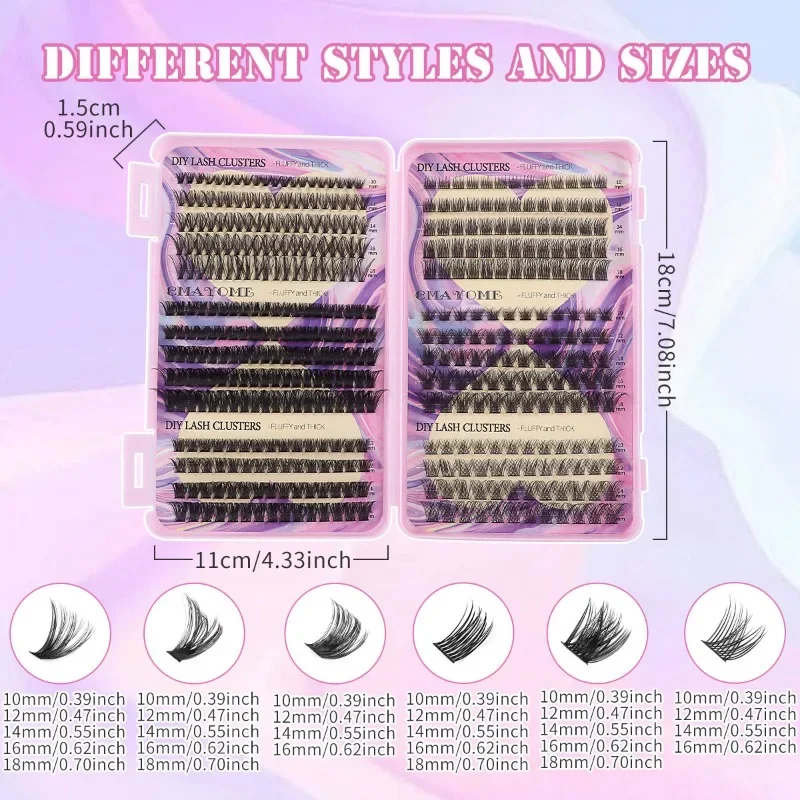 New Eyelash Book with False Eyelashes Bond and Seal Remover Set Lash Clusters 10-18mm Individual Lashes Kit Mixed Large Capacity