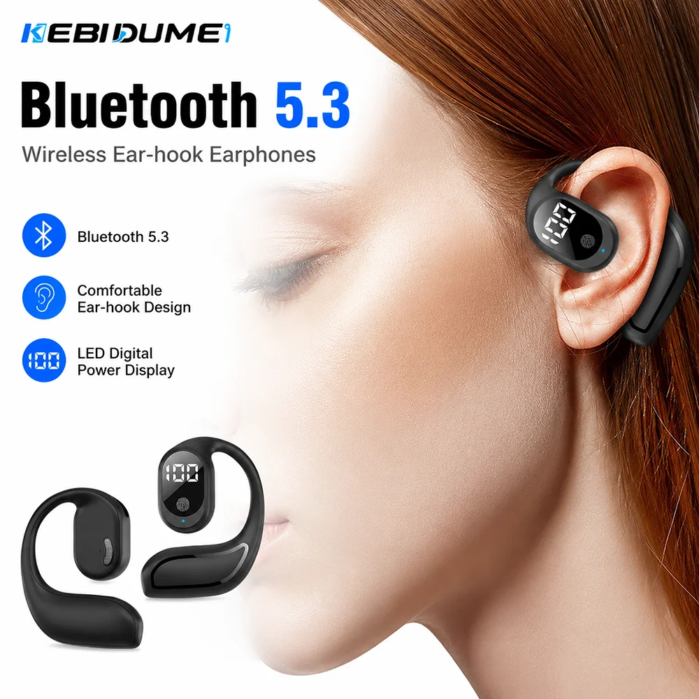 KEBIDUMEI Bluetooth 5.3 Earphone Ear Hook Headphone HiFi Stereo TWS Wireless Headset Noise Cancelling Music Earbud for Phone