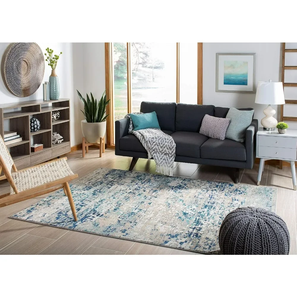 Carpet -10 'x 14', gray and blue, modern abstract design, no shedding and easy to care for, ideal living room, bedroom (MAD460K)