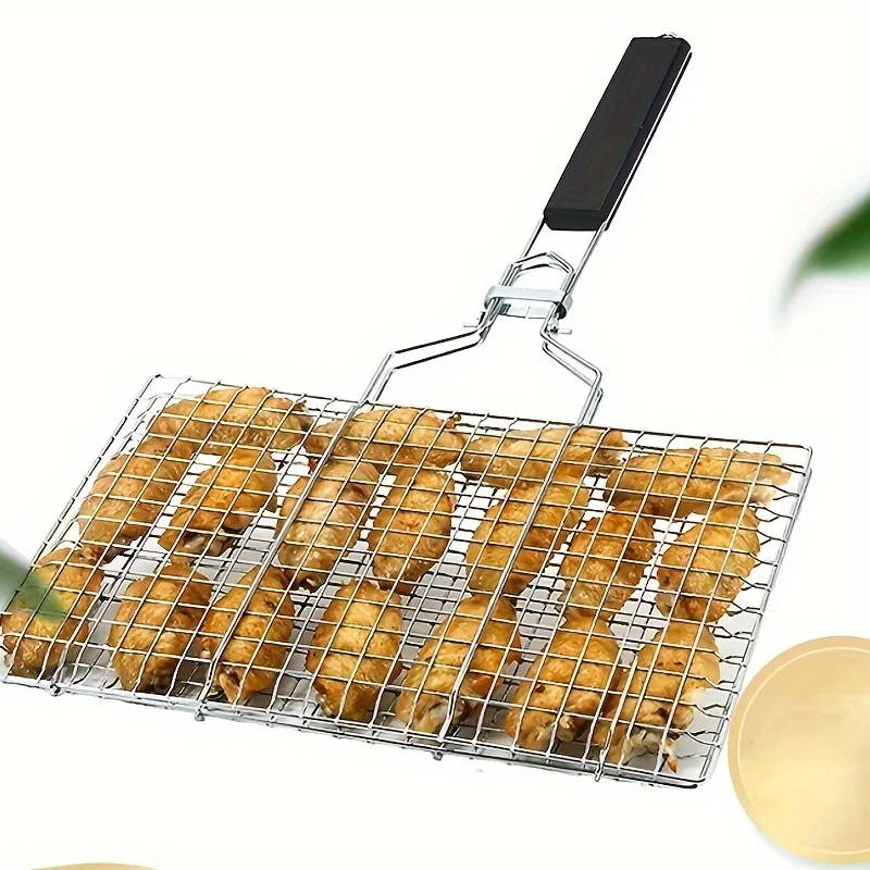 1pc, Stainless Steel Barbecue Mesh Barbecue Basket, Square Large Capacity Folding Barbecue Mesh Clip, Bbq Basket, Kitchen Suppli