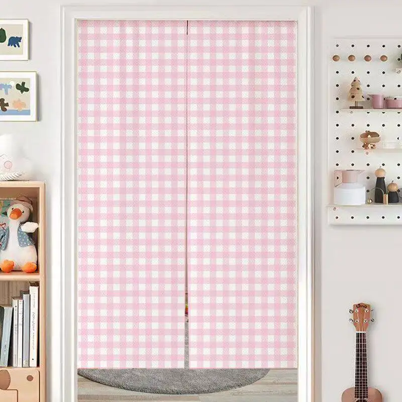 Pink Striped Checkered Noren Door Curtain - Girly Aesthetic Art Bedroom Dormitory Half Length Privacy Drape