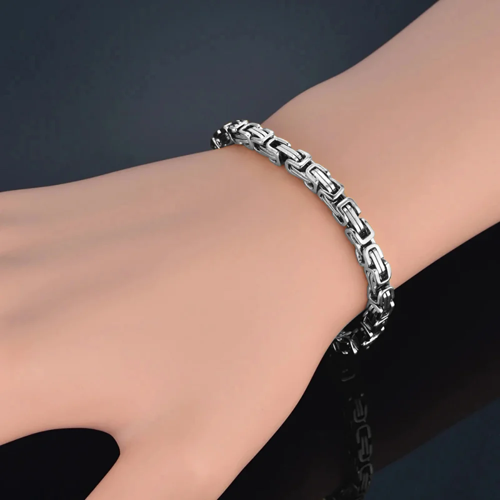 Punk Byzantine Link Chain Bracelet 4mm Silver Color Stainless Steel Hand Chains For Men Women Fashion Party Vintage Jewelry Gift