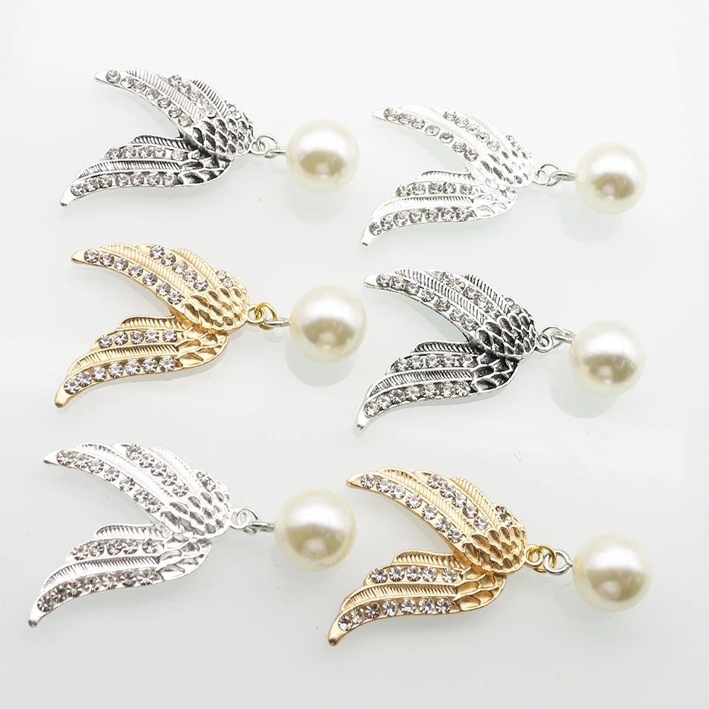 5Pcs30 * 55MM Fashion Wings Series Flat Bottom Pearl Pendant Decoration Handmade Decorative Accessories