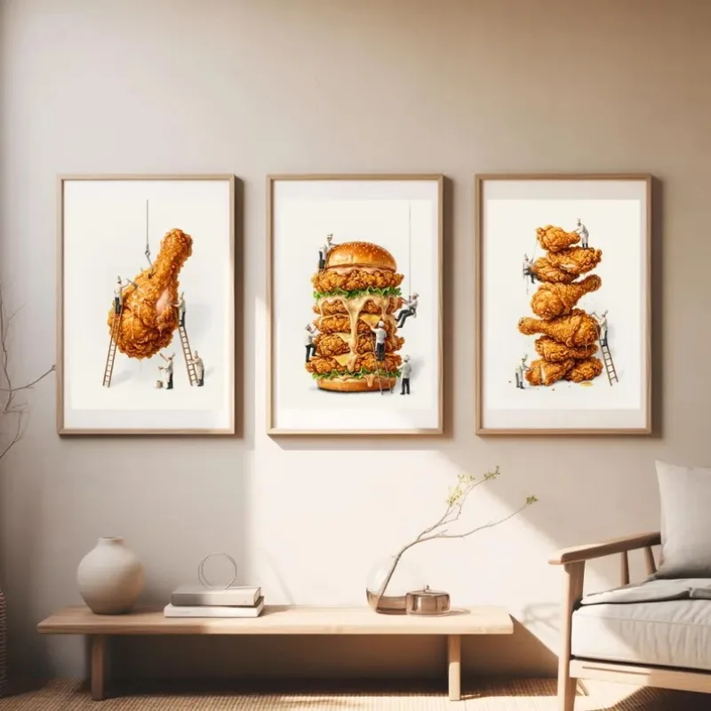 Abstract Chef Cooking Food Poster Hamburgers Fried Chicken Pizza Hot Dogs Canvas Painting Wall Art for Kitchen Dining Room Decor