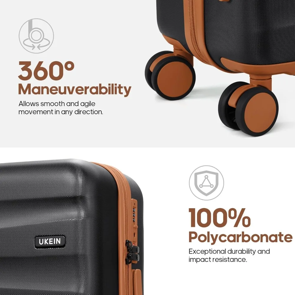Juego de equipaje giratorio de carcasa dura de policarbonato con bolso de mano y mochila, maleta de viaje aprobada por aerolínea para durabilidad y conversación