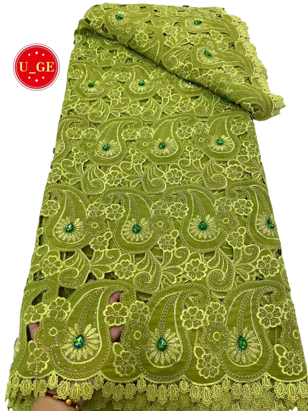 

2026Luxurious Delicate Soft Cotton Fabric with Bigger Stones–Elegant High-Quality Laser Lace for Wedding&Evening DressU_Ge6398