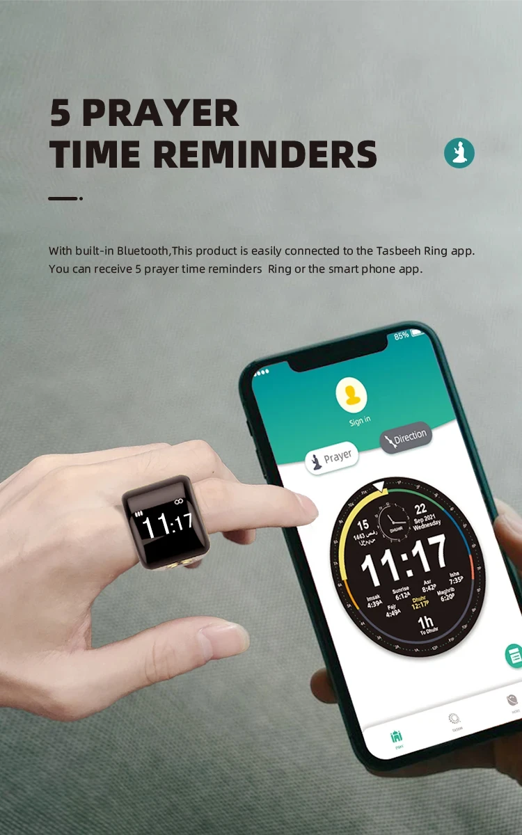 Smart tasbih TALLY Digital Counter สำหรับชาวมุสลิม tasbeeh zikr Ring 5เครื่องเตือนการสั่นสะเทือนเวลาสวดมนต์กันน้ำ