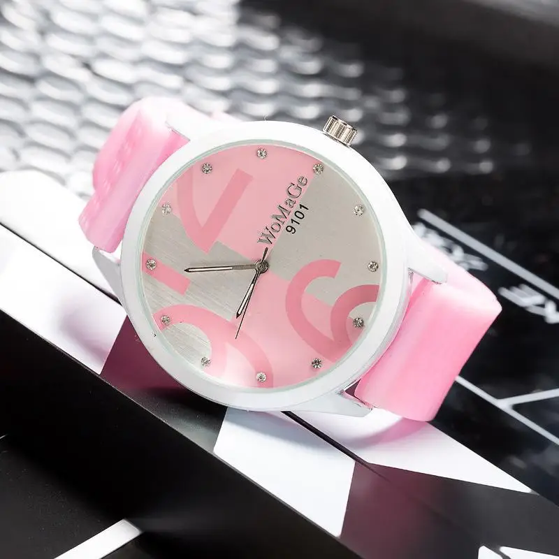 Womage Watch Women Silicone Sports Watches Fashion Cute Pink Big Number Quartz Wristwatches Women Ladies Gilrs Relogio Feminino