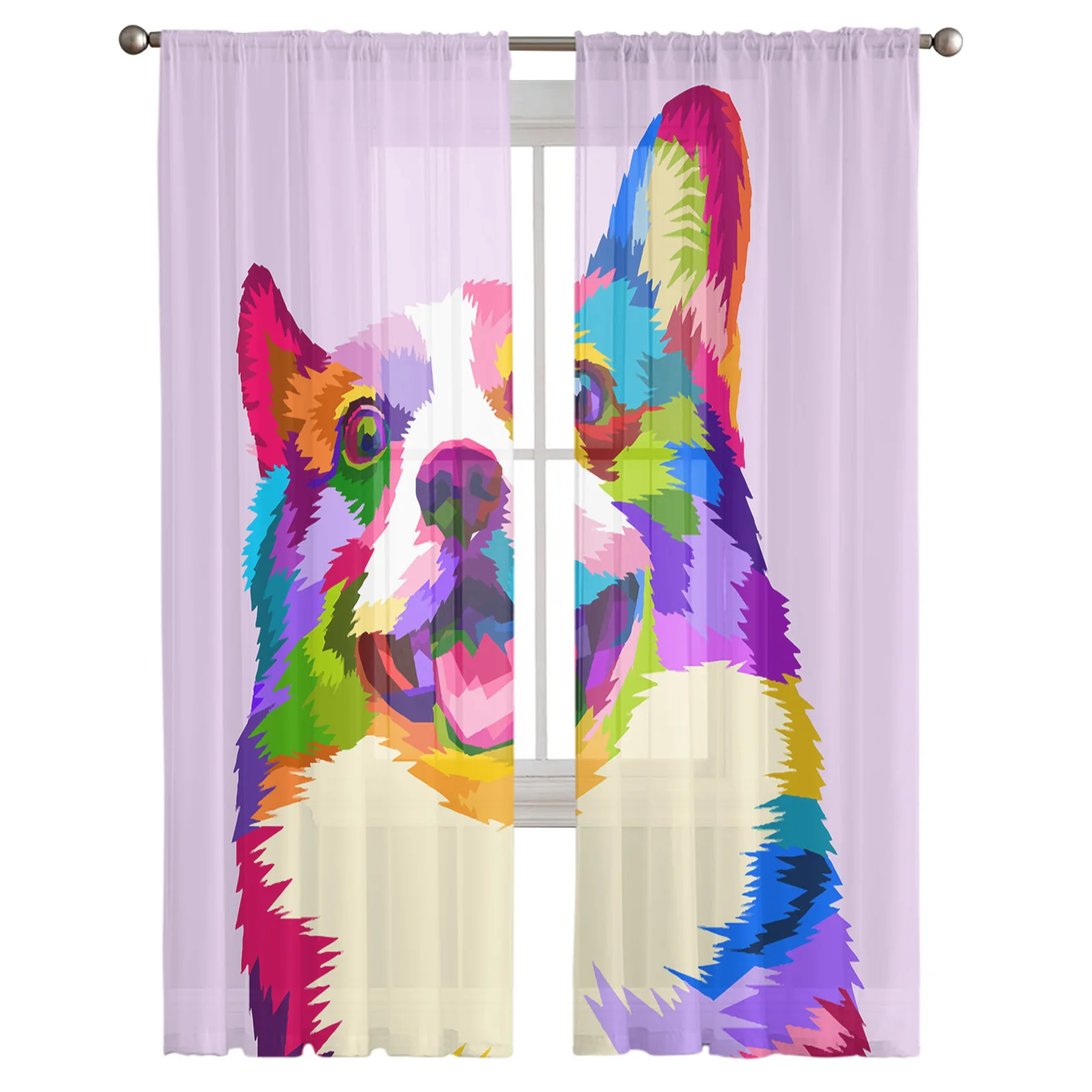 Corgi Simple Illustrations Tulle Curtains for Living Room Home Decor Bedroom Kitchen Chiffon Voile Sheer Curtain Printed Curtain