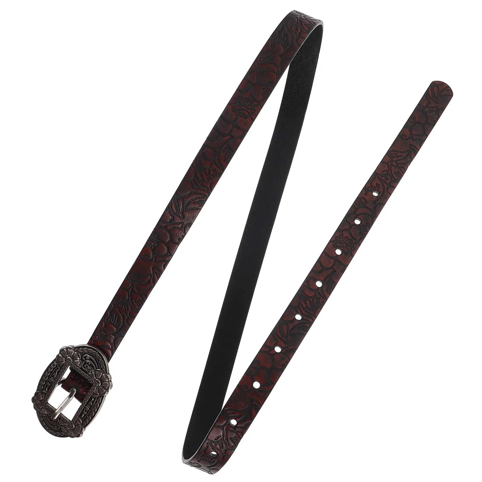 

Western Style Engraved Vintage Belt Brown Cowgirl Fashion Distressed Floral Pattern Adjustable PU Belts for Women