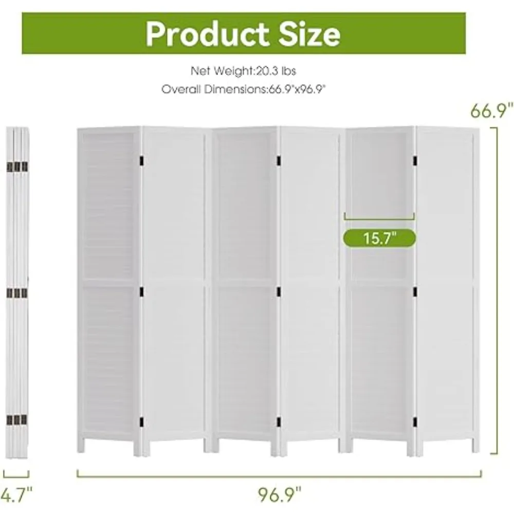 Room Divider 6 Panel Wood Privacy Screen Folding Partition Wall Room Dividers Freestanding