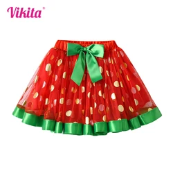 VIKITA Kids Red Christmas New Year Gift Skirt Girls Polk Dot Skirts Girls Tulle Mesh Tutu Layered Princess Party Xmas Skirts