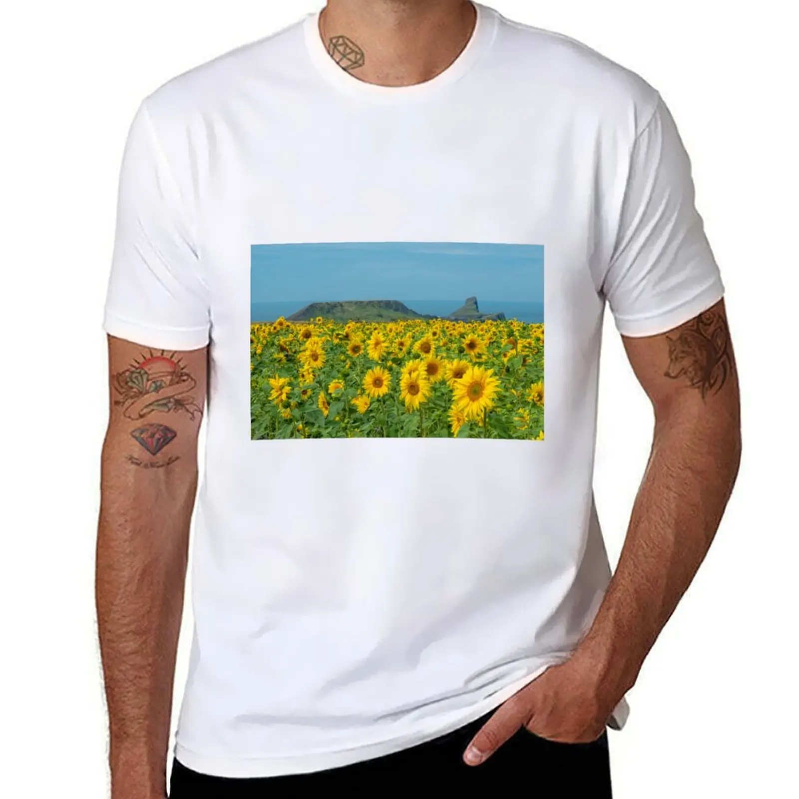 

Sunflowers at Worms Head, Gower T-Shirt funny t shirts cotton cotton t shirts man 100% T-Shirt