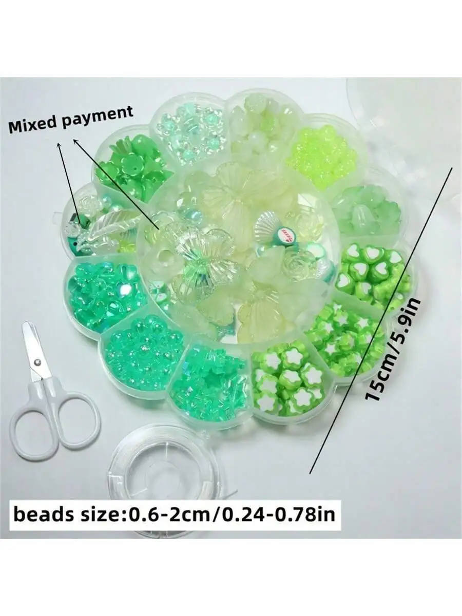 13 boxes, green transparent AB bead set, forest theme, spring, bracelets, necklaces, rings, and DIY various small accessories view 6
