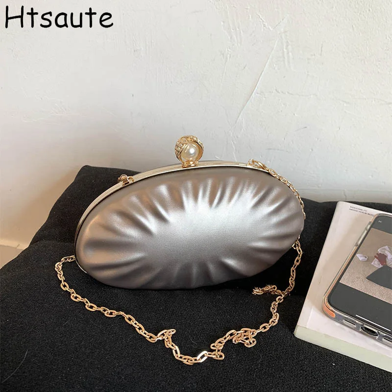 New Clutch Bags Metal Handle Design Evening Bag  Chain Bags Elegant Brand Design Woman Shoulder Bags PU Crossbody Bag