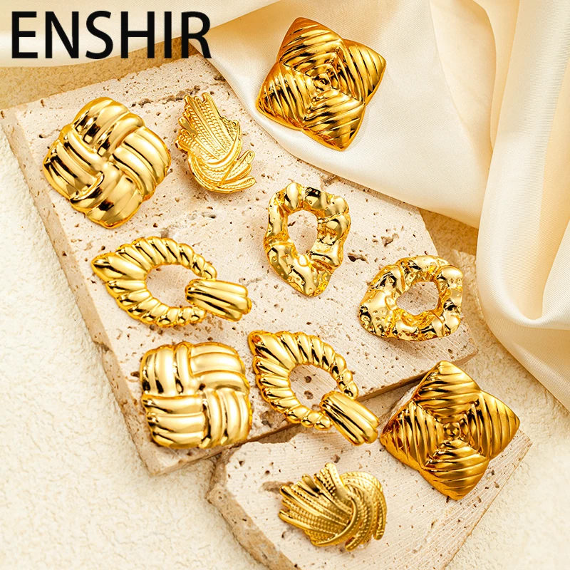 

ENSHIR 316L Stainless Steel Irregular Hollow Square Wheat Earrings for Women Niche Exaggeration Jewelry Gifts Wholesale