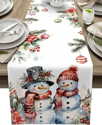 Christmas Snowman Pine Cone Poinsettia Linen Table Runner Dresser Scarves Winter Xmas Kitchen Table Runner Navidad Decorations
