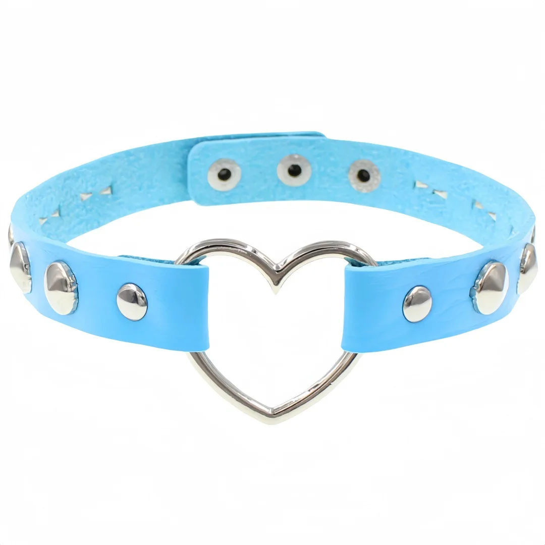 Harajuku Soft Girl  Punk Rock music  Exaggeration Hip-hop Rivet Heart shape  Leather Stainless steel Necklace Collar necklace