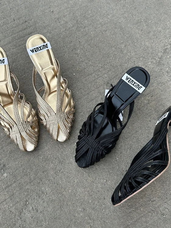 Sandalias de Tacón Alto con Efecto Metálico y Diseño Calado para Mujer, Estilo Casual de Verano, Nuevas, Cómodas, Forradas en PU