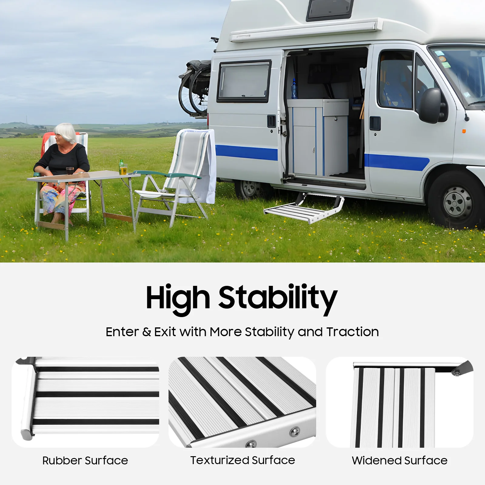 Acampamento rv única camada prata retangular resistente à corrosão rv passos de entrada de acampamento pedal de alumínio manual