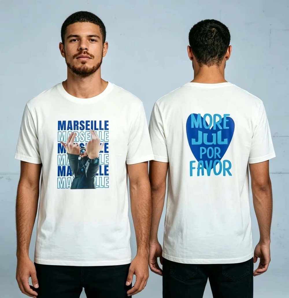 Unisex Jul French Rap Hip Hop T Shirt Marseille Portrait Heart Text Graphic Front Back Print Cotton Streetwear Tee For Rap Fans