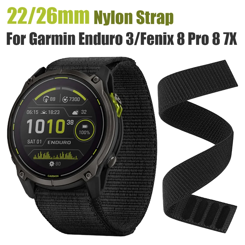 22mm 26mm Outdoor Sport Nylonarmband für Garmin Enduro 3 2/Fenix 8 Pro 8 7X 6 5Plus/Tactix 8 7/Forerunner 965 970/Instinct Band