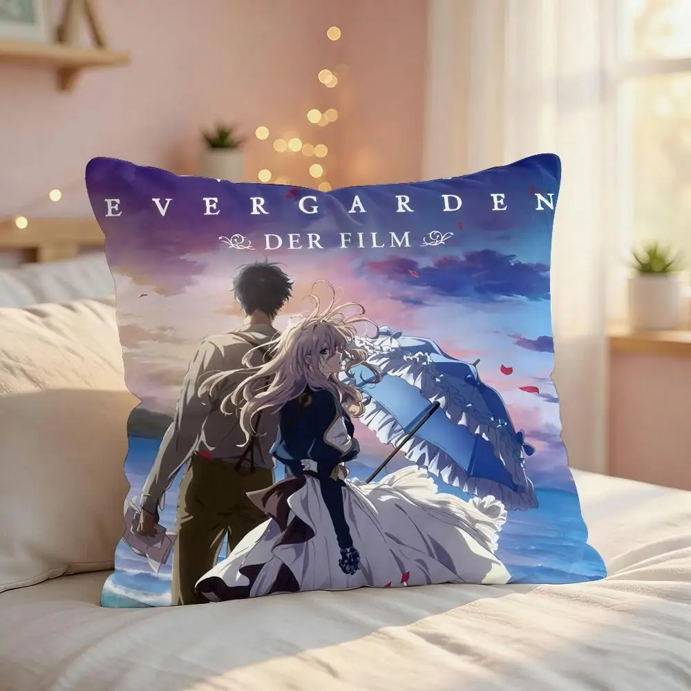 Violet E-Evergarden Anime Cushion Cover Silky Short Plush Invisible Zipper Dustproof Sofa Pillow Case For Home Decor