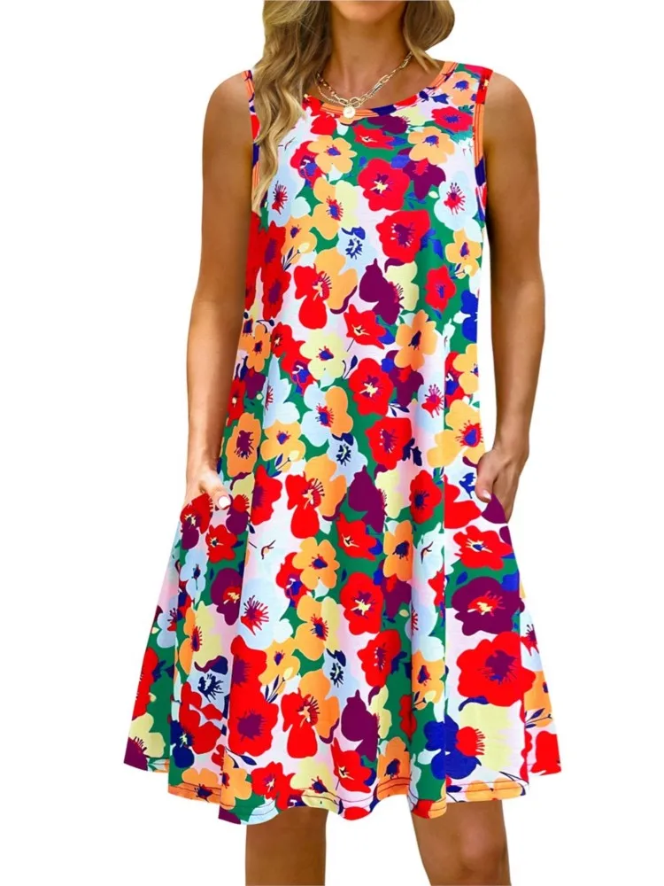 

Платье без рукавов с принтом, новое женское летнее модное элегантное повседневное офисное праздничное пляжное платье для женщин, халат Femme