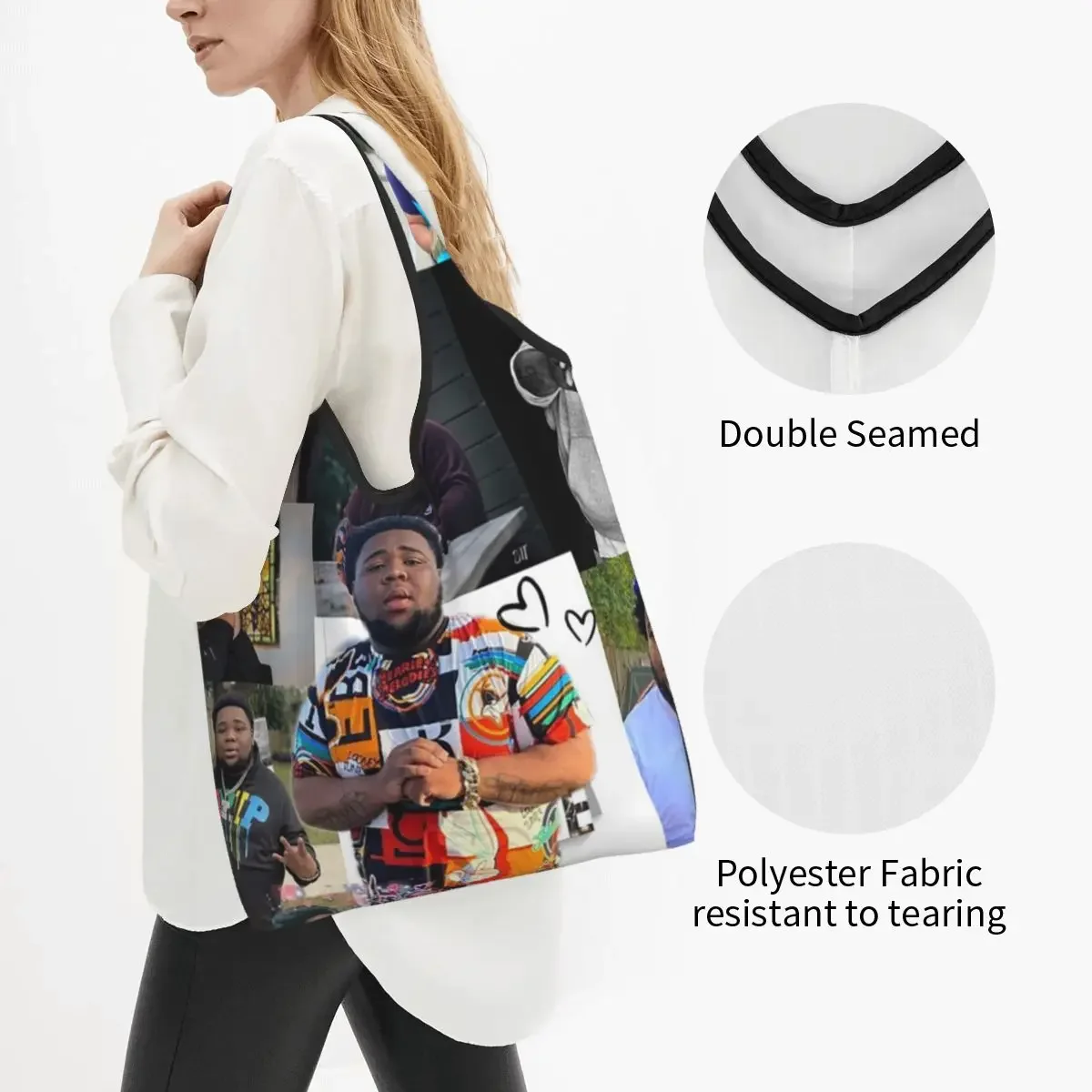 Rod Wave Portable Tote Shopping Bags Foldable Shopper Bag Grocery Handbag Shoulder Bag