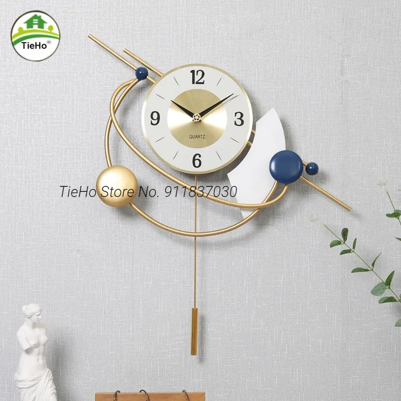 TieHo-Metal Pendulum Wall Clock, Living Room Decor, Metal 3D Wall Decoration, Non Ticking Watch, Digital Vertical Wall Clocks