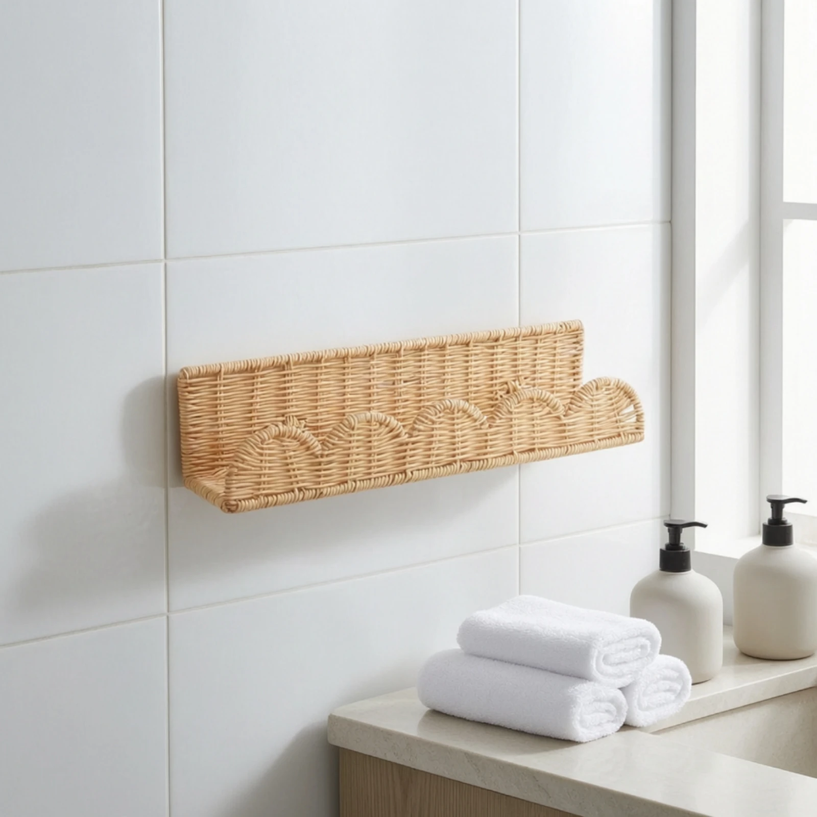 Rattan-Style Basket Slim Wall-Mounted Basket Rattan-Like Space-Saving Easy to Clean for Bathroom, Bedroom