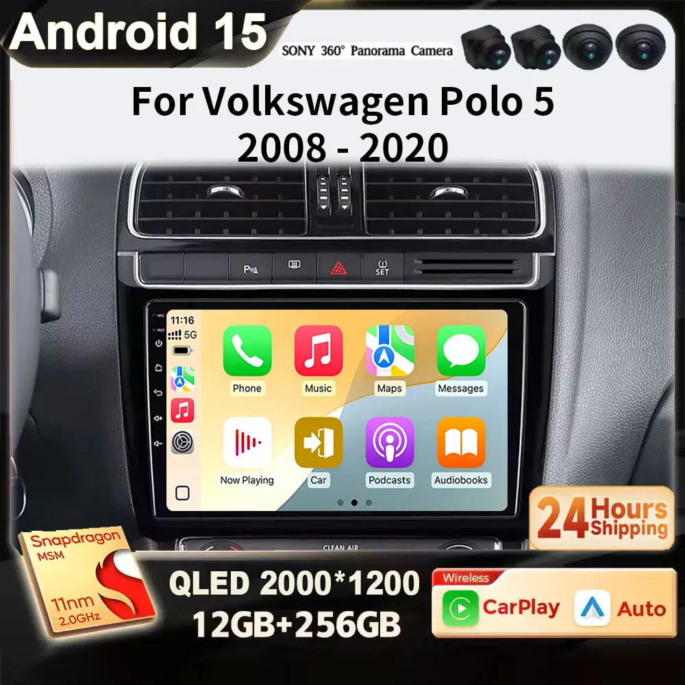 

Для Volkswagen VW Polo 5 седан 2008-2020 Android 15 2K QLED Автомагнитола Беспроводная Мультимедиа 4G BT CarPlay SWC RDS DSP GPS