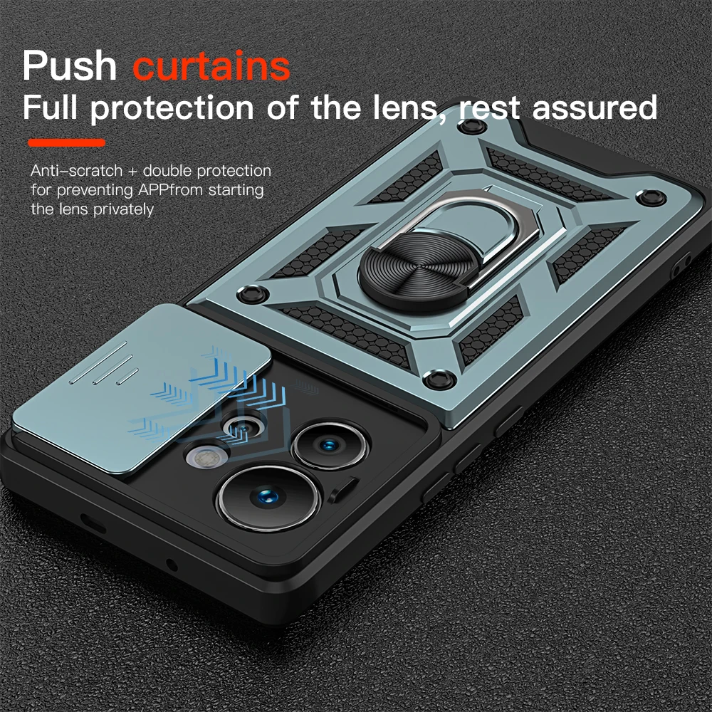 KEYSION Shockproof Case for Infinix Zero Ultra Slide Camera Lens Protection Ring Stand Phone Back Cover for Infinix Zero Ultra