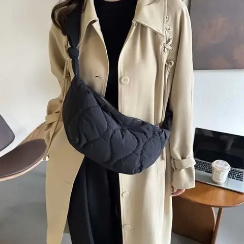 Borsa a tracolla imbottita per donna Borsa a tracolla imbottita in morbido cotone imbottito Borsa a tracolla trapuntata Borsa a tracolla con bolle di colore solido