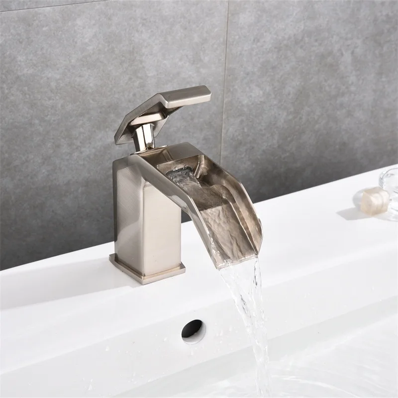 Basin Faucets Waterfall Bathroom Faucet Single handle Basin Mixer Tap Bath Antique Faucet Brass Sink Water Crane Silver 8789