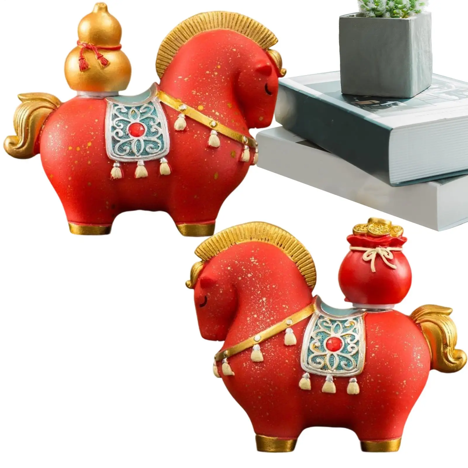 2 قطعة التماثيل الحصان الصيني السنة الجديدة الديكور 2026 الراتنج السنة الصينية من تمثال الحصان مهرجان الربيع منضدية ديكور #3